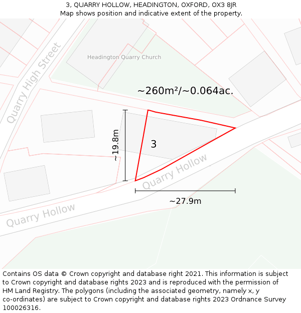 3, QUARRY HOLLOW, HEADINGTON, OXFORD, OX3 8JR: Plot and title map