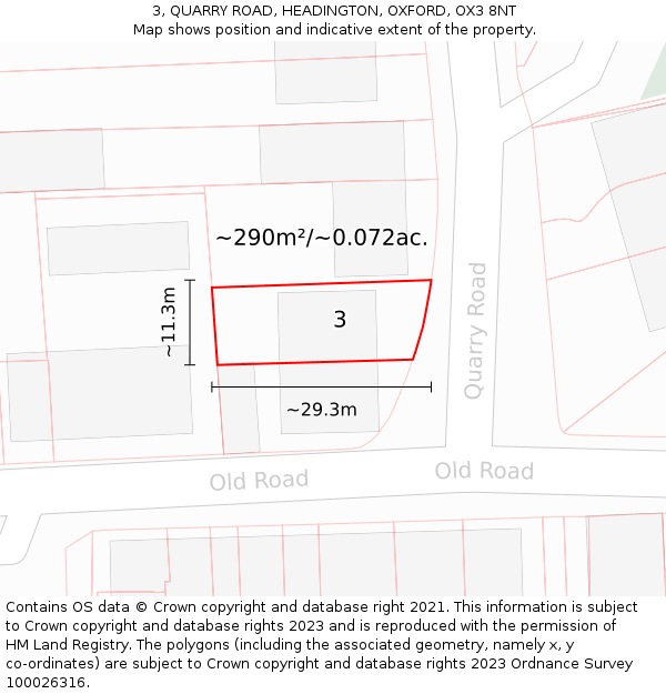 3, QUARRY ROAD, HEADINGTON, OXFORD, OX3 8NT: Plot and title map