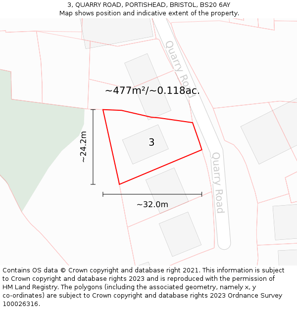 3, QUARRY ROAD, PORTISHEAD, BRISTOL, BS20 6AY: Plot and title map