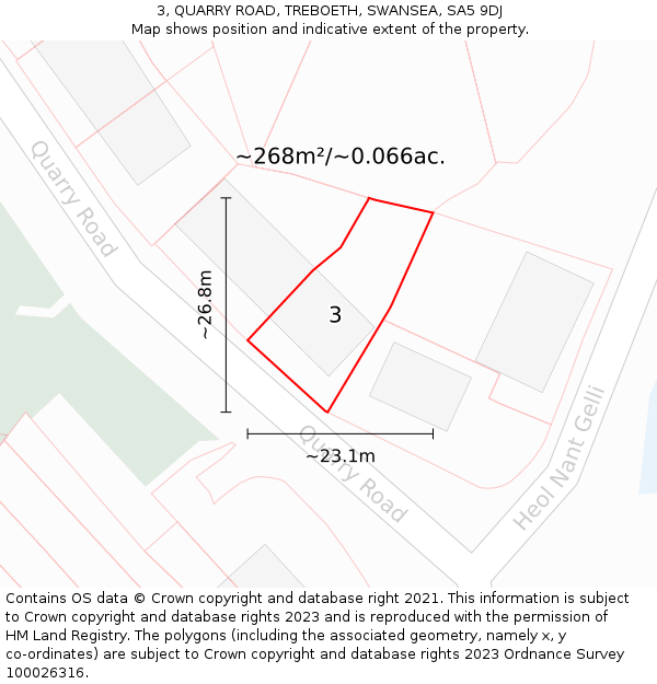 3, QUARRY ROAD, TREBOETH, SWANSEA, SA5 9DJ: Plot and title map