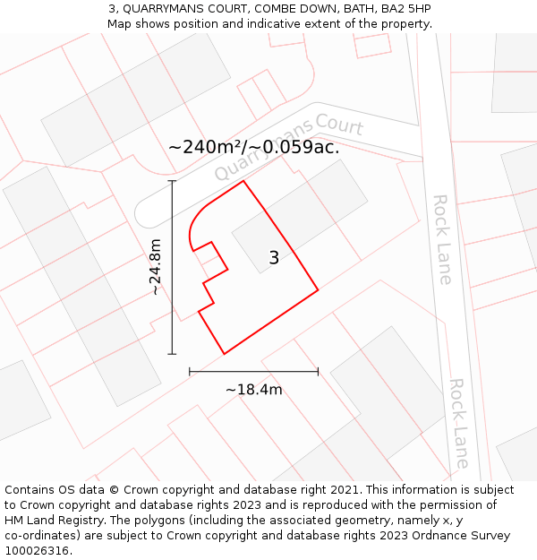 3, QUARRYMANS COURT, COMBE DOWN, BATH, BA2 5HP: Plot and title map