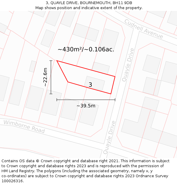 3, QUAYLE DRIVE, BOURNEMOUTH, BH11 9DB: Plot and title map
