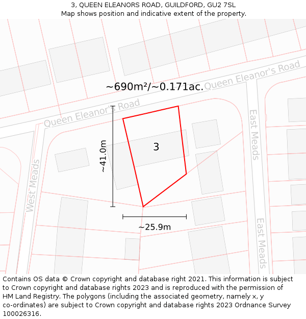 3, QUEEN ELEANORS ROAD, GUILDFORD, GU2 7SL: Plot and title map