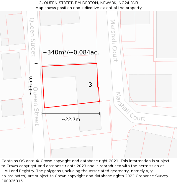 3, QUEEN STREET, BALDERTON, NEWARK, NG24 3NR: Plot and title map