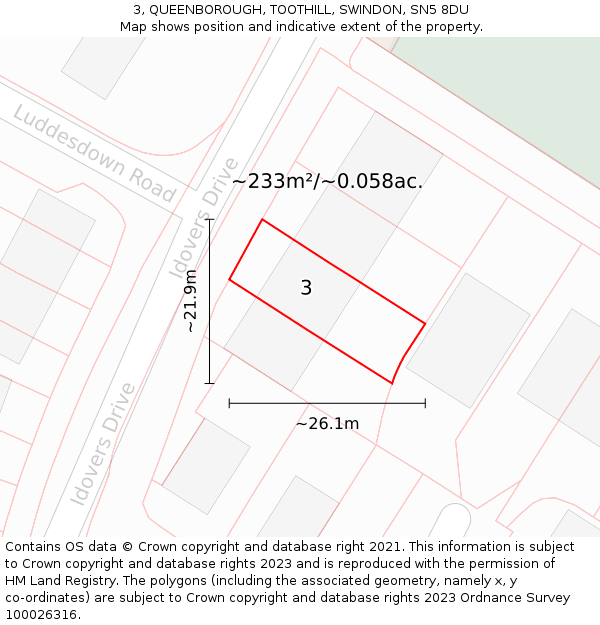 3, QUEENBOROUGH, TOOTHILL, SWINDON, SN5 8DU: Plot and title map
