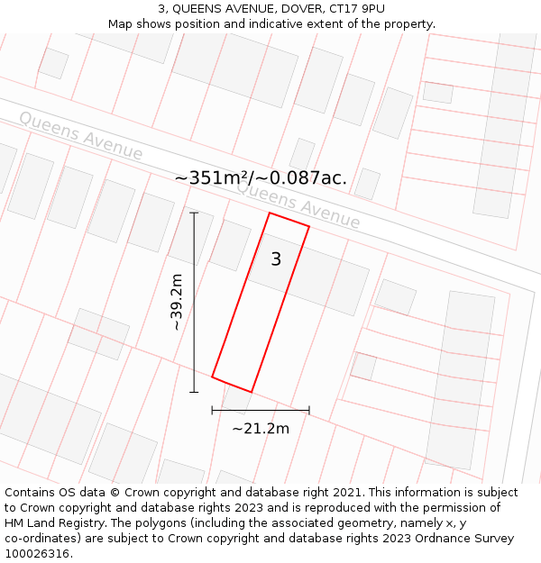 3, QUEENS AVENUE, DOVER, CT17 9PU: Plot and title map