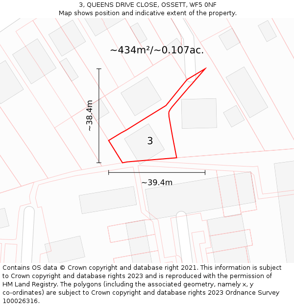 3, QUEENS DRIVE CLOSE, OSSETT, WF5 0NF: Plot and title map