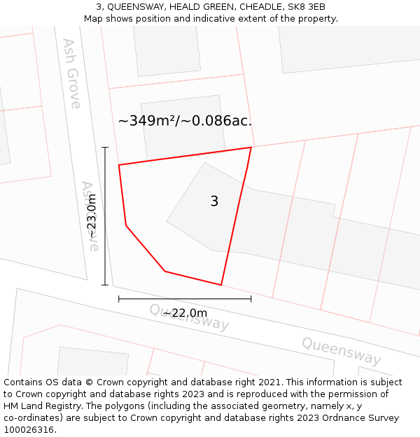 3, QUEENSWAY, HEALD GREEN, CHEADLE, SK8 3EB: Plot and title map