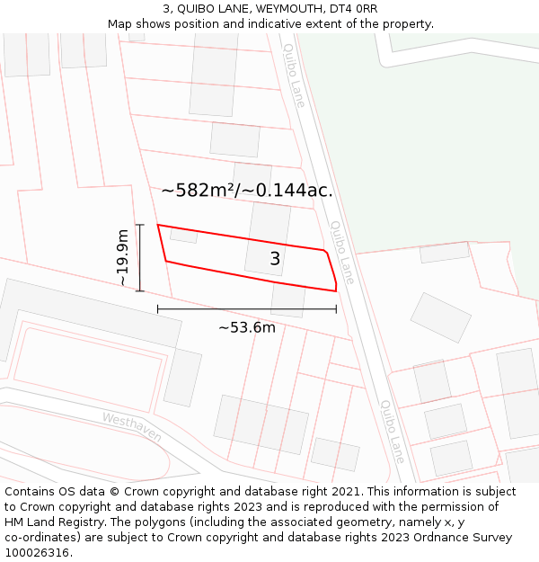 3, QUIBO LANE, WEYMOUTH, DT4 0RR: Plot and title map