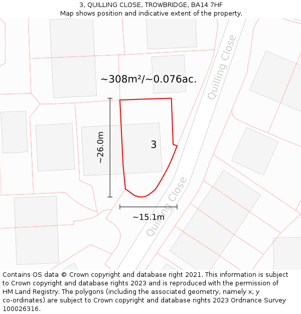 3, QUILLING CLOSE, TROWBRIDGE, BA14 7HF: Plot and title map