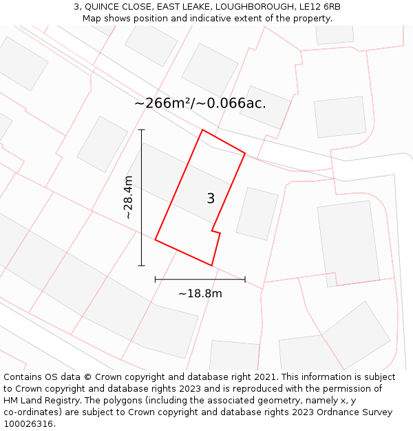 3, QUINCE CLOSE, EAST LEAKE, LOUGHBOROUGH, LE12 6RB: Plot and title map