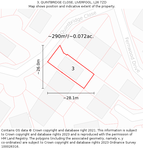 3, QUINTBRIDGE CLOSE, LIVERPOOL, L26 7ZD: Plot and title map