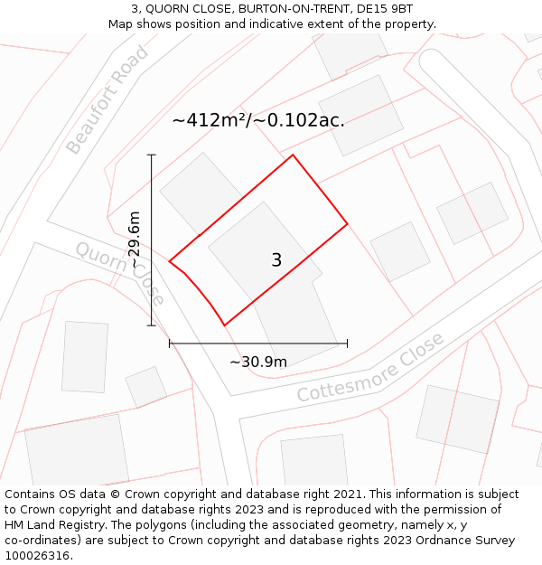 3, QUORN CLOSE, BURTON-ON-TRENT, DE15 9BT: Plot and title map