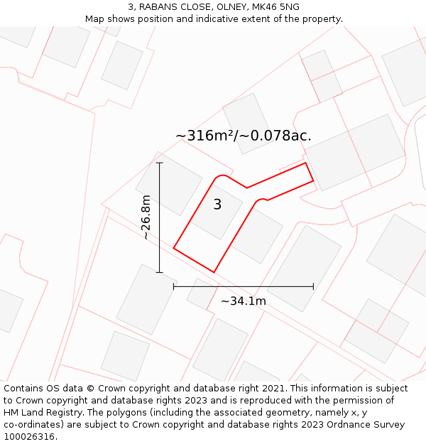 3, RABANS CLOSE, OLNEY, MK46 5NG: Plot and title map
