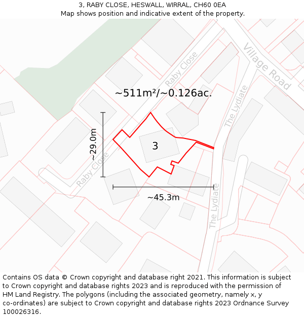 3, RABY CLOSE, HESWALL, WIRRAL, CH60 0EA: Plot and title map