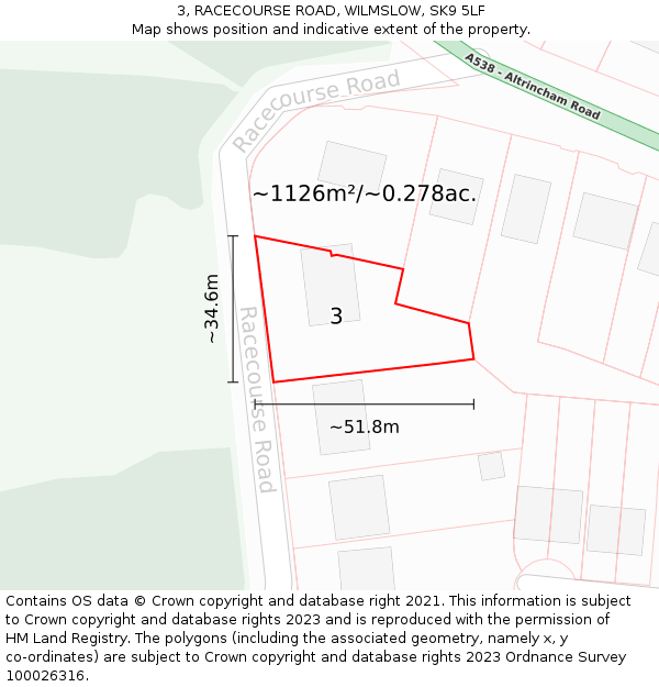 3, RACECOURSE ROAD, WILMSLOW, SK9 5LF: Plot and title map