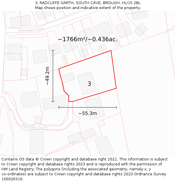 3, RADCLIFFE GARTH, SOUTH CAVE, BROUGH, HU15 2BL: Plot and title map