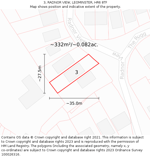 3, RADNOR VIEW, LEOMINSTER, HR6 8TF: Plot and title map