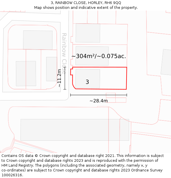 3, RAINBOW CLOSE, HORLEY, RH6 9QQ: Plot and title map