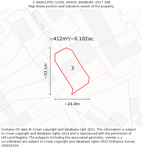 3, RAINCLIFFE CLOSE, AYNHO, BANBURY, OX17 3SB: Plot and title map