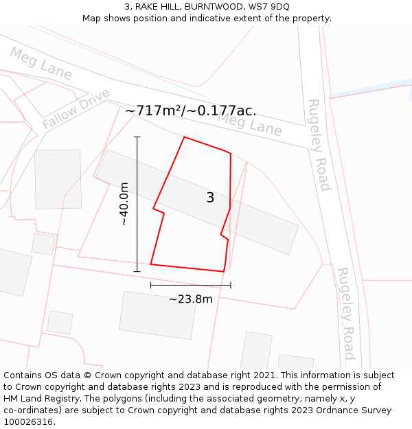 3, RAKE HILL, BURNTWOOD, WS7 9DQ: Plot and title map