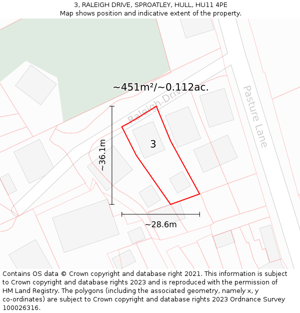 3, RALEIGH DRIVE, SPROATLEY, HULL, HU11 4PE: Plot and title map