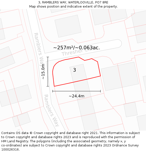 3, RAMBLERS WAY, WATERLOOVILLE, PO7 8RE: Plot and title map