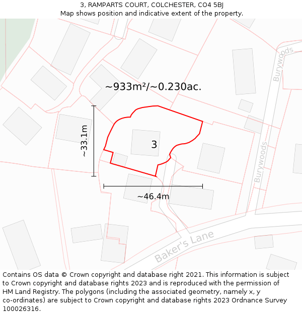 3, RAMPARTS COURT, COLCHESTER, CO4 5BJ: Plot and title map