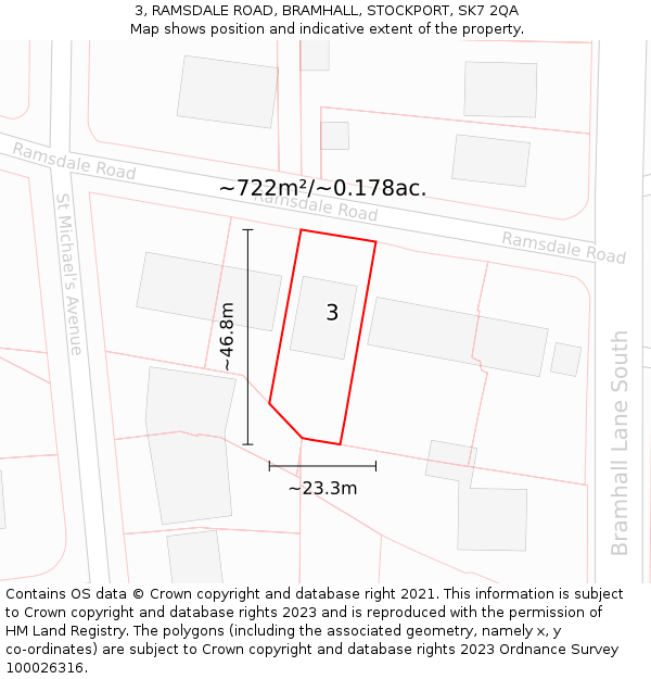 3, RAMSDALE ROAD, BRAMHALL, STOCKPORT, SK7 2QA: Plot and title map