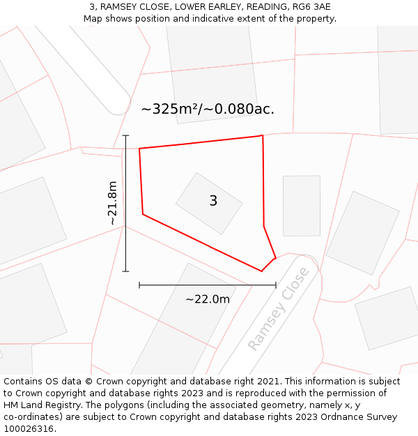 3, RAMSEY CLOSE, LOWER EARLEY, READING, RG6 3AE: Plot and title map
