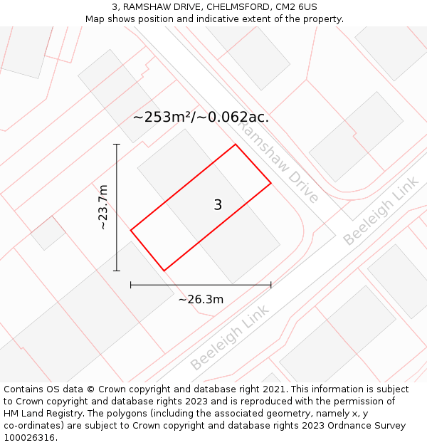 3, RAMSHAW DRIVE, CHELMSFORD, CM2 6US: Plot and title map