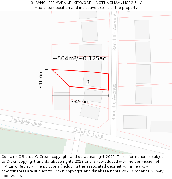 3, RANCLIFFE AVENUE, KEYWORTH, NOTTINGHAM, NG12 5HY: Plot and title map