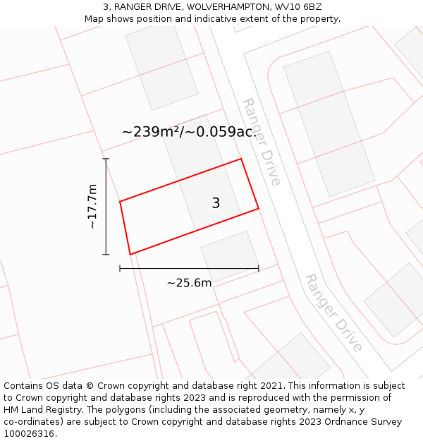 3, RANGER DRIVE, WOLVERHAMPTON, WV10 6BZ: Plot and title map