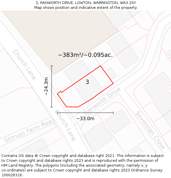 3, RANWORTH DRIVE, LOWTON, WARRINGTON, WA3 2SY: Plot and title map