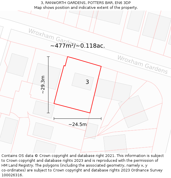 3, RANWORTH GARDENS, POTTERS BAR, EN6 3DP: Plot and title map