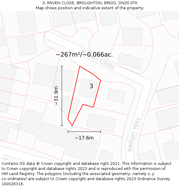 3, RAVEN CLOSE, BROUGHTON, BRIGG, DN20 0TX: Plot and title map