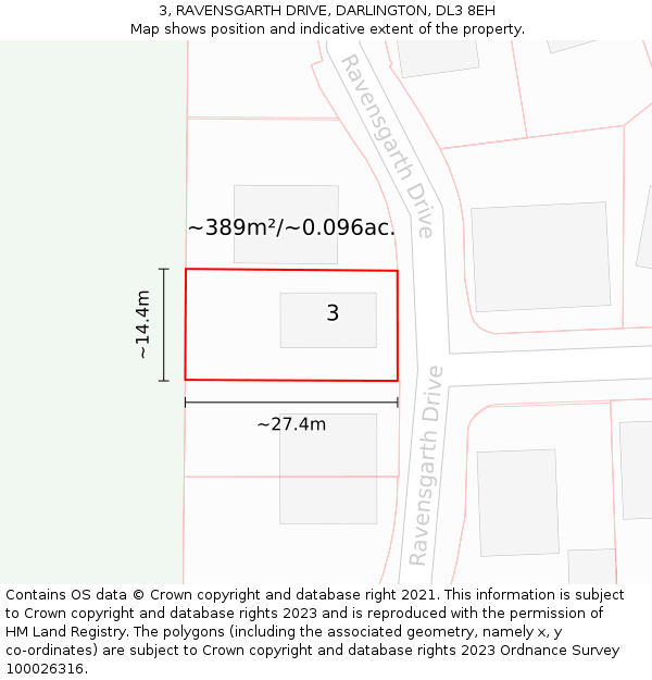 3, RAVENSGARTH DRIVE, DARLINGTON, DL3 8EH: Plot and title map