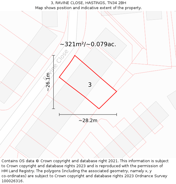 3, RAVINE CLOSE, HASTINGS, TN34 2BH: Plot and title map