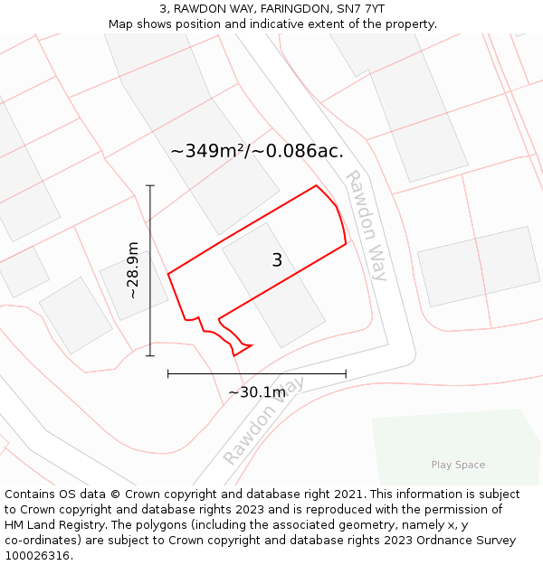 3, RAWDON WAY, FARINGDON, SN7 7YT: Plot and title map