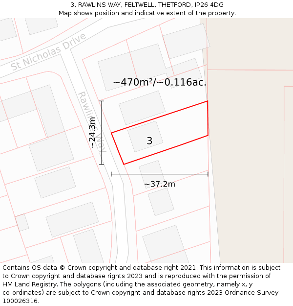 3, RAWLINS WAY, FELTWELL, THETFORD, IP26 4DG: Plot and title map