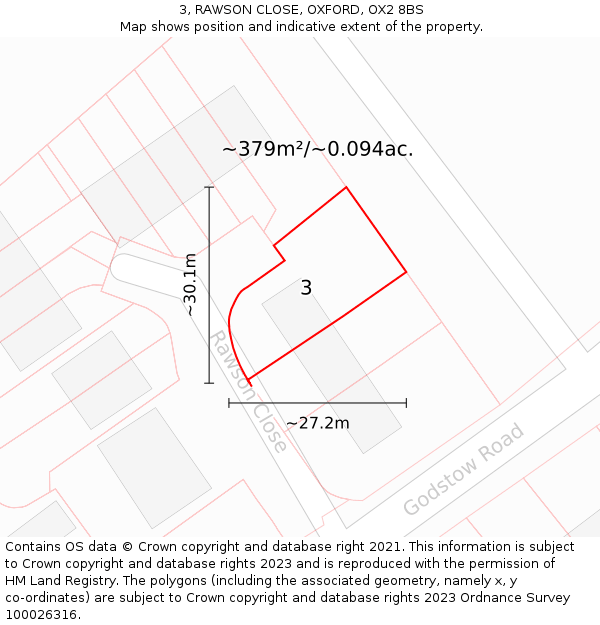 3, RAWSON CLOSE, OXFORD, OX2 8BS: Plot and title map