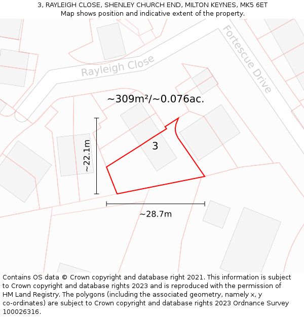 3, RAYLEIGH CLOSE, SHENLEY CHURCH END, MILTON KEYNES, MK5 6ET: Plot and title map