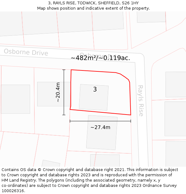 3, RAYLS RISE, TODWICK, SHEFFIELD, S26 1HY: Plot and title map