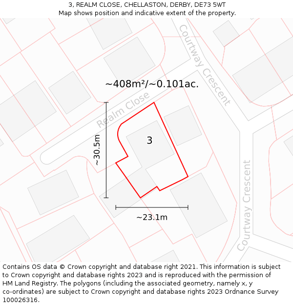 3, REALM CLOSE, CHELLASTON, DERBY, DE73 5WT: Plot and title map