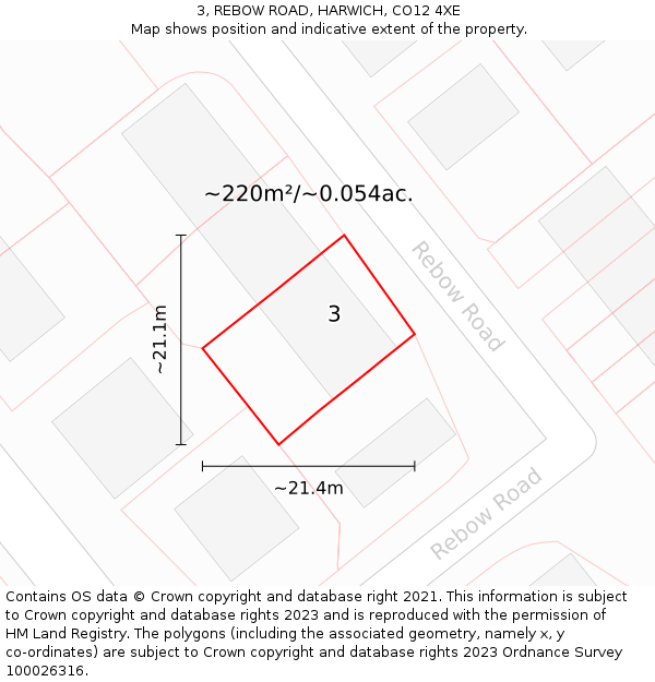 3, REBOW ROAD, HARWICH, CO12 4XE: Plot and title map