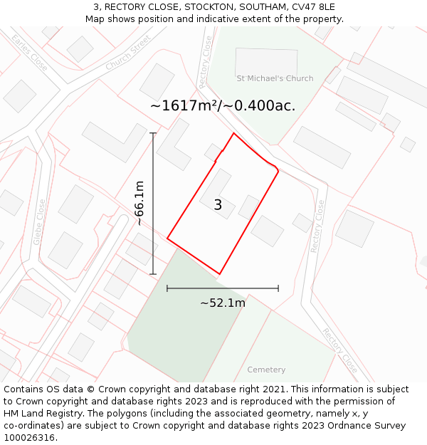 3, RECTORY CLOSE, STOCKTON, SOUTHAM, CV47 8LE: Plot and title map