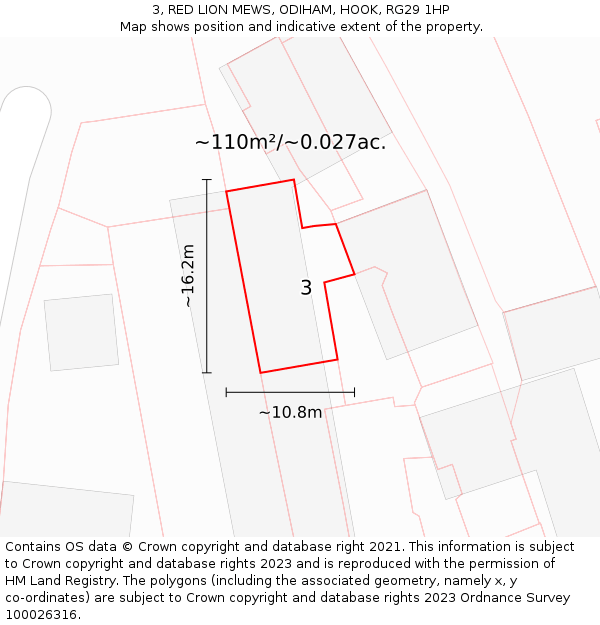 3, RED LION MEWS, ODIHAM, HOOK, RG29 1HP: Plot and title map