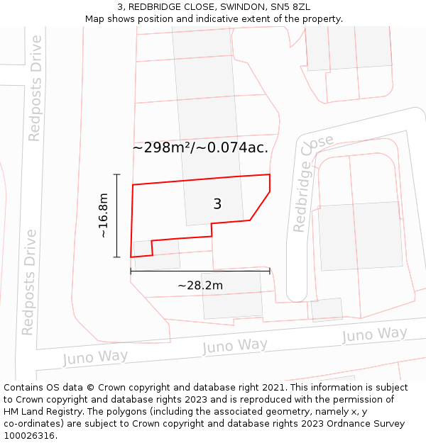 3, REDBRIDGE CLOSE, SWINDON, SN5 8ZL: Plot and title map