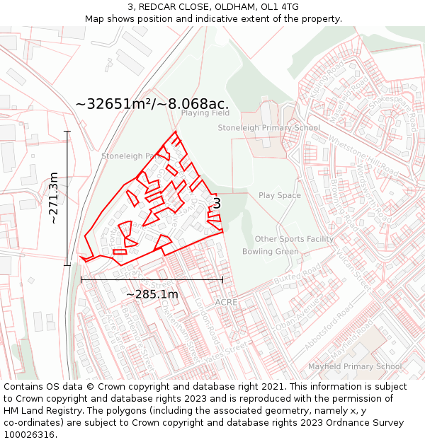 3, REDCAR CLOSE, OLDHAM, OL1 4TG: Plot and title map