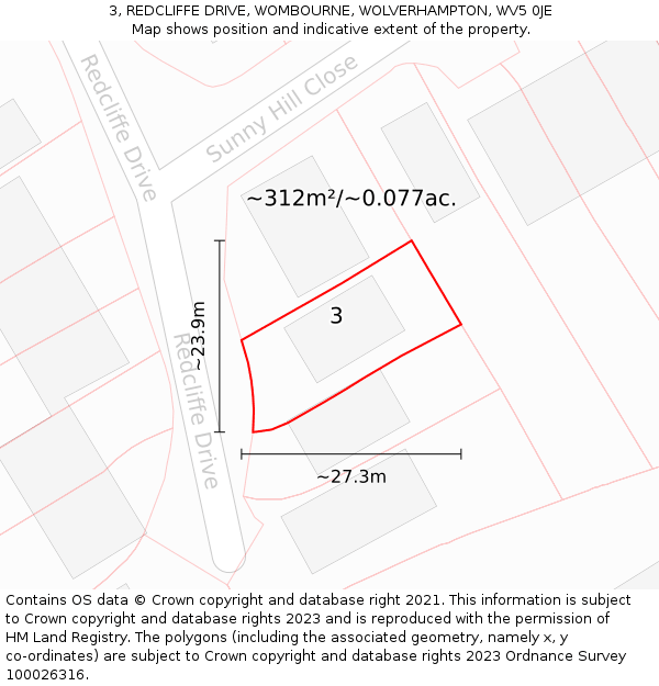 3, REDCLIFFE DRIVE, WOMBOURNE, WOLVERHAMPTON, WV5 0JE: Plot and title map